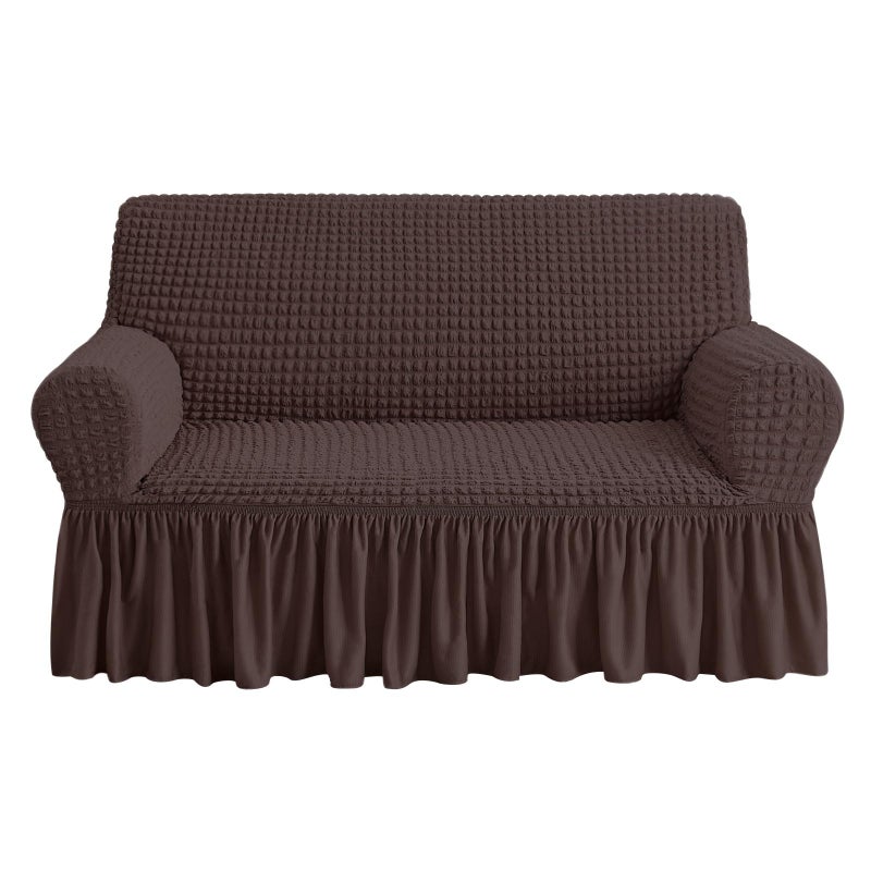 NICEEC Loveseat Slipcover Brown Loveseat Cover 1 Piece Easy Fitted Sofa Couch Cover Universal High Stretch Durable Furniture Protector Love Seat with Skirt Country Style (2 Seater Chocolate Brown) - Image 1